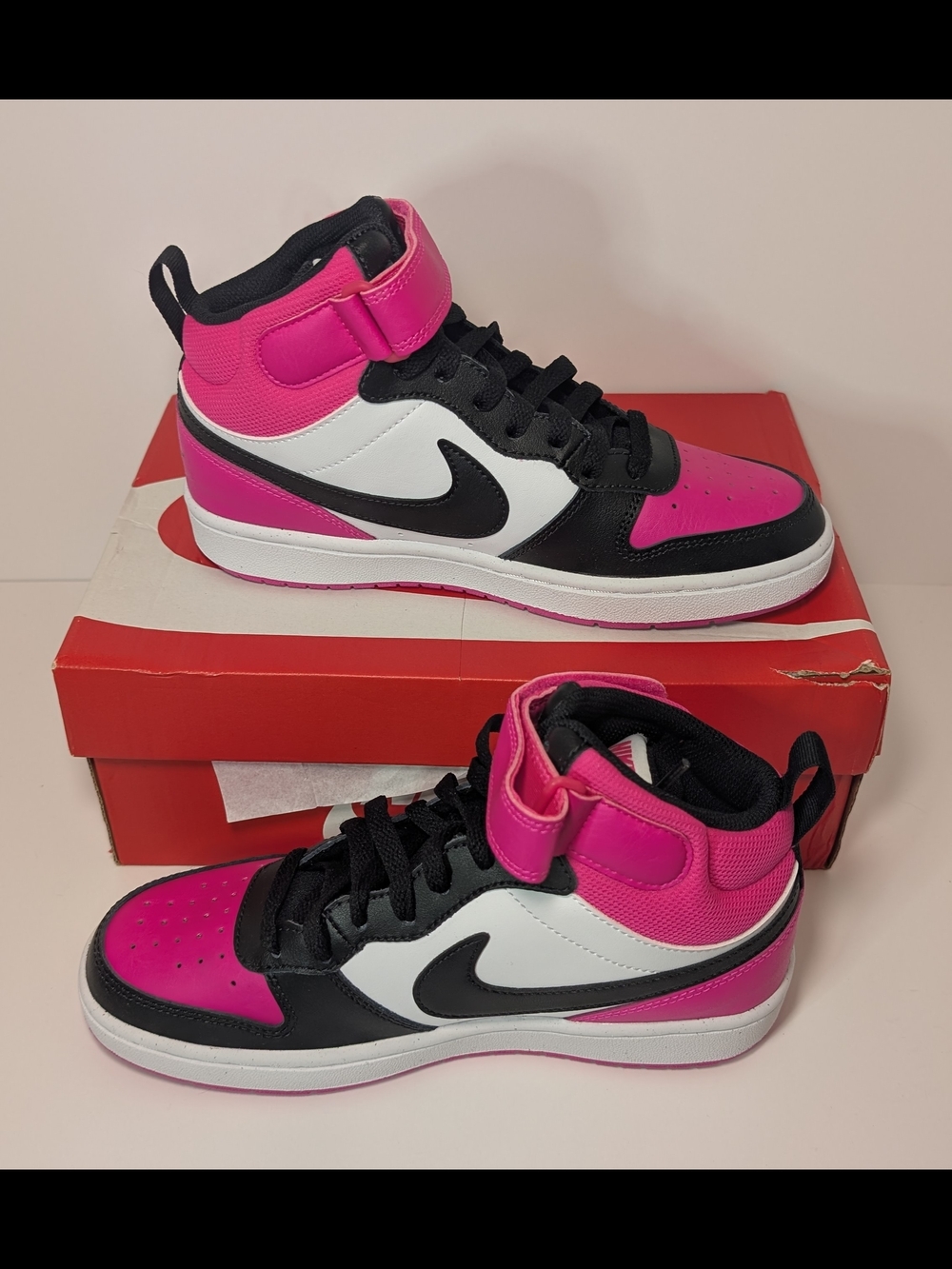 NEW Nike Court Borough Mid 2 PSV Fierce Pink/Black Girls Size 5 - HV0935-100